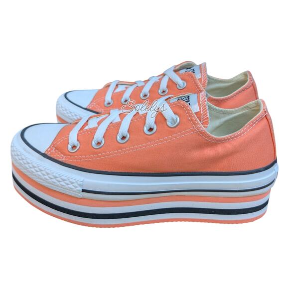Converse Chuck Taylor All Star 2013 Platform Low Top Striped Peach Orange 5.5 - Picture 3 of 13